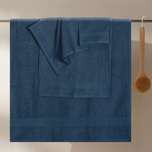 GLAMBURG Ultra Soft 8-Piece Towel Set - 100% Pure Ring Spun Cotton, Contains 2 Oversized Bath Towel 27x54, 2 Hand Towel 16x28, 4 Wash Cloths 13x13- Ideal for Everyday use, Hotel & Spa - Mineral Blue - color: Mineral Blue, size: 8 Piece Towel Set