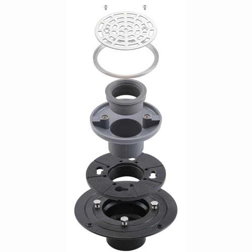 RANDOM Round Shower Drain Brushed Nickel 4 Inch Shower Drain with Adjustable PVC Base Flange,SUS304 Stainless Steel Bathroom Shower Floor Drain with Removable Grid Cover Grate.98768BN-S - color: A-brushed Nickel-4″ Round With Base Flange