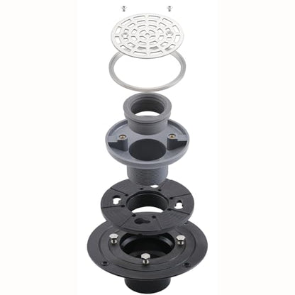 RANDOM Round Shower Drain Brushed Nickel 4 Inch Shower Drain with Adjustable PVC Base Flange,SUS304 Stainless Steel Bathroom Shower Floor Drain with Removable Grid Cover Grate.98768BN-S - color: A-brushed Nickel-4″ Round With Base Flange