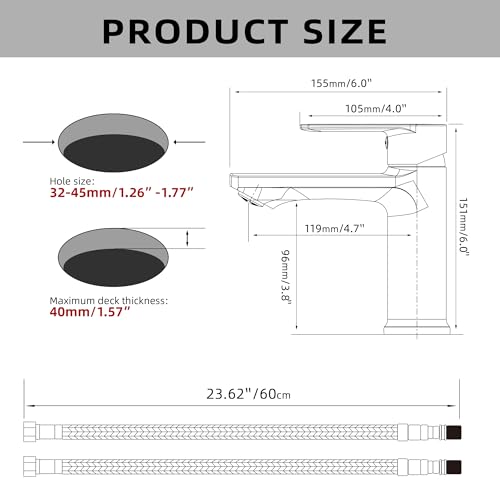 BELZ Black Bathroom Faucet, Lead-Free Single Hole Sink Faucet for Vanity | NSF372 Certified, Anti-peeling PVD Black Finish, Water-saving & Anti-splash, Single Handle Modern Design with Hot/Cold Hoses - color: Matte Black