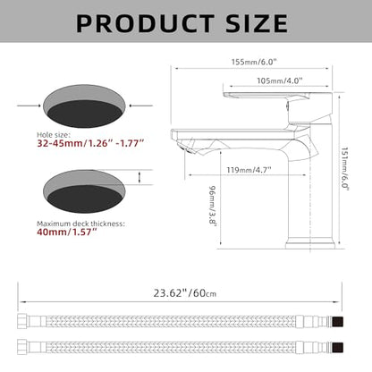 BELZ Black Bathroom Faucet, Lead-Free Single Hole Sink Faucet for Vanity | NSF372 Certified, Anti-peeling PVD Black Finish, Water-saving & Anti-splash, Single Handle Modern Design with Hot/Cold Hoses - color: Matte Black