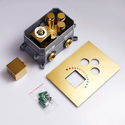 Gold Shower System 12 Inch Bathroom Luxury Rain Mixer Shower Combo Set Wall Mounted Rainfall Shower Head System Gold Rain Shower Jets Body Sprays System - color: Gold