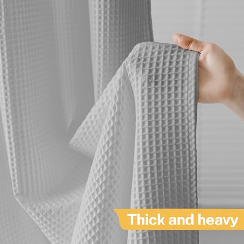 River Dream 54" W Stall Waffle No Hooks Shower Curtain with Snap in Liner,Cotton Blend Fabric Shower Curtain for Bathroom,Hotel Quality,Grey,54Wx80L - color: Grey, size: 54"W x 80"L (Pack of 1)