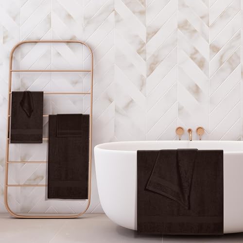 BOUTIQUO 6 Pack Cotton Towel Set, Contains 2 Bath Towels 27x54 inch, 2 Hand Towels 16x24 inch & 2 Wash Coths 12x12 inch, Ideal Everyday use, Ultra Soft Compact & Lightweight - Chocolate Brown - color: Chocolate Brown, size: 6 Piece Towel Set