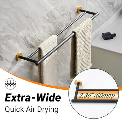 Miyili 30-Inch Bathroom Double Towel Bar SUS 304 Stainless Steel Bath Towel Rack Holder Wall Mount Black & Gold, A01BG75B - color: Black & Gold, size: 30-Inch