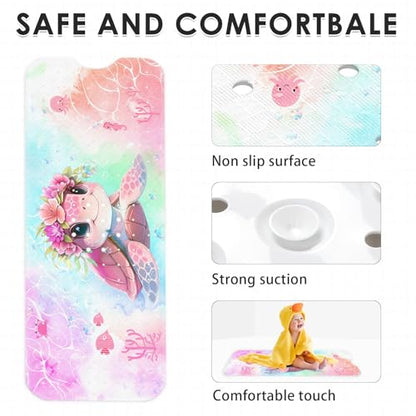 Cute Pink Sea Turtle Bathtub Shower Mat Marine Life Ocean Flower Non-Slip Tub Mat Extra Long Bath Floor Mats 40X16 Inch Machine Washable for Bathroom Tub Bath Mat for Toddler and Baby - color: Pink Sea Turtle