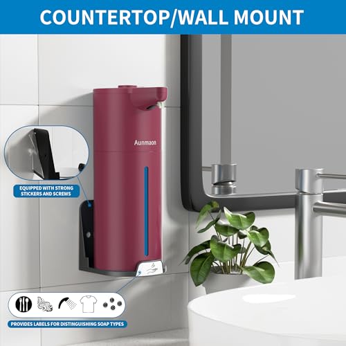 Automatic Soap Dispenser Touchless, Hands-Free, Multi Adjustable Volume, Long Battery Life, Compatible with Thick & Thin Dish/Hand Soap for Bathroom and Kitchen, Easy for Toddlers, Red - color: Matte Red