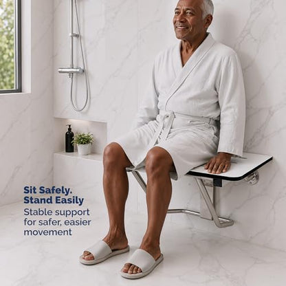 Phenolic Folding Shower Seat, White, 400 lb, 18 in x 16 in | Handicap Shower Bench Seating for the Elderly and Disabled, ADA Compliant Foldable Bath Seat, Heavy Duty Steel Frame, 400 lbs