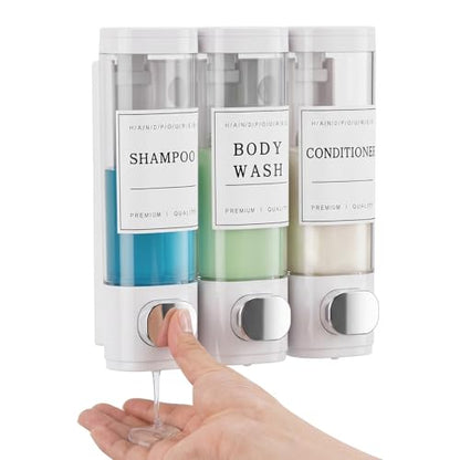 Shampoo and Conditioner Dispenser, Shower Soap Dispenser Wall Mounted, Shampoo Dispenser for Shower Wall No Drill, Bathroom Body Wash Dispenser 3 * 350ml White 3 Chamber - size: 3