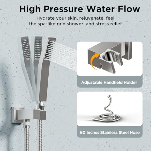 Shower Systems with 4 Body Spray Jets, STARBATH 4 Way 12+6" Rainfall Shower Head with Handheld Combo, Ceiling Mounted Shower Jets System in Wall Shower Faucet Sets Complete, Brushed Nickel - color: Brushed Nickel, size: 6"+12"-01
