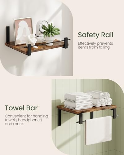 Deep Floating Shelves for Wall, 12 inch Wall Mounted Shelves Set of 2, Wide Floating Shelves for Living Room, Bedroom, Study, Bathroom, Rustic Brown and Black TBJ02P2BF - color: Rustic Brown + Black