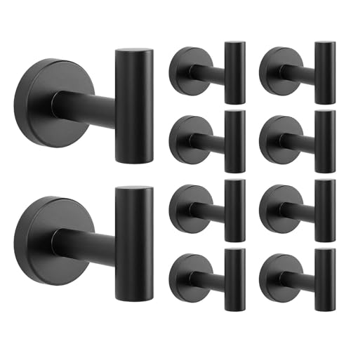 Livabber Bathroom Towel Hooks, 304 Stainless Steel Robe Shower Hooks Wall Mounted, Heavy Duty Towel Hangers for Bathroom Kitchen Bedroom (10 Pack, Black) - color: Black, size: 10 Pack