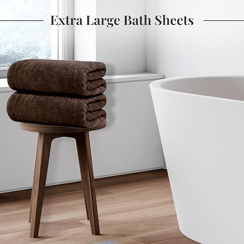 2 Piece Extra Large Bath Sheets 35 x 70 Inches, Brown | 100% Cotton, Larger & Lighter Weight, Quicker to Dry, Super Soft & Absorbent, Oversized Bath Towels - color: Brown