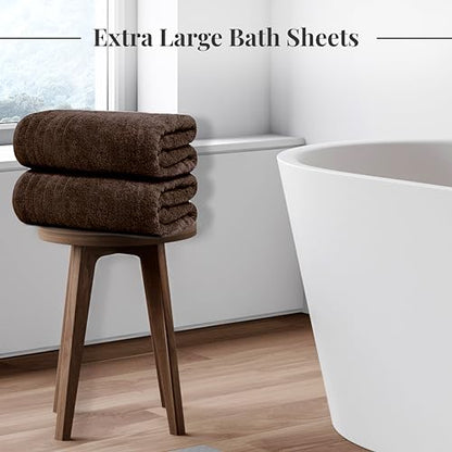 2 Piece Extra Large Bath Sheets 35 x 70 Inches, Brown | 100% Cotton, Larger & Lighter Weight, Quicker to Dry, Super Soft & Absorbent, Oversized Bath Towels - color: Brown