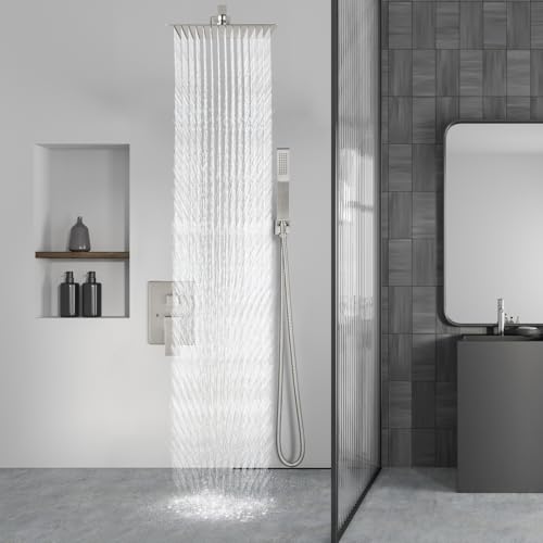 Aolemi Shower Faucet Set with Handheld Brushed Nickel 8 Inch Head | Pressure Balance Shower Valve and Trim Kit,SUS304 Rain Head and Handle System,All Metal,Wall Mount,Bathroom,Handheld Spray - color: Nickel, size: 8 Inch Wall Mount Shower Head