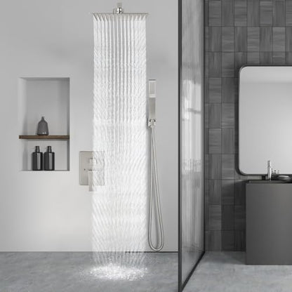 Aolemi Shower Faucet Set with Handheld Brushed Nickel 8 Inch Head | Pressure Balance Shower Valve and Trim Kit,SUS304 Rain Head and Handle System,All Metal,Wall Mount,Bathroom,Handheld Spray - color: Nickel, size: 8 Inch Wall Mount Shower Head