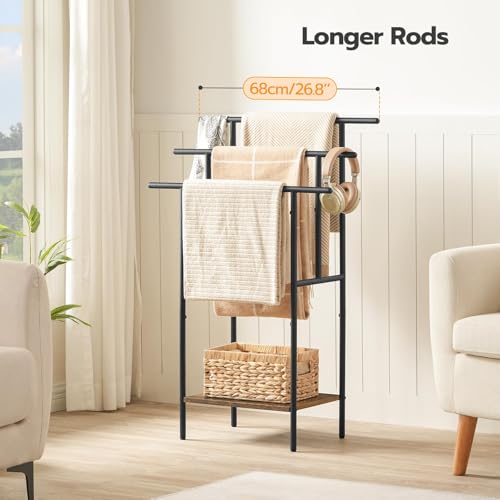 HOOBRO 39.4" Tall Freestanding Towel Rack for Bathroom, 3 Tier Stepped Blanket Rack with Shelf, Oversized Bath Towels Drying and Display Rack, Black and Rustic Brown BF50LB01 - color: Rustic Brown + Black