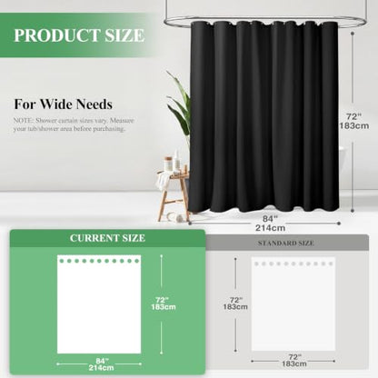 Extra Wide Waffle Shower Curtain 256 GSM Fabric 84x72 Black | 84 Inch Wide, Thick Cloth, Weighted Hem, Water Repellent, Hotel Luxury Polyester Shower Curtain Set for Bathroom 14 Hooks - color: Black, size: 84"W x 72"L (Pack of 1)