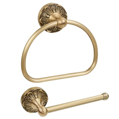Brass Toilet Paper Holder Towel Ring, Antique Brass Towel Holder Toilet Paper Roll Holder, Rustic Towel Rack Bathroom Accessories Set Hardware 2 Pieces Farmhouse Wall Mounted - color: Antique Brass