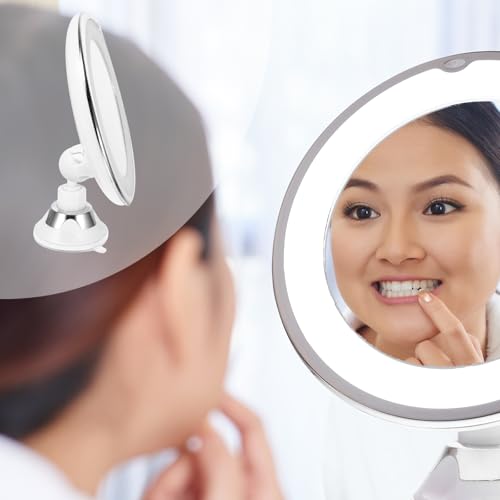 OSALADI 10x Magnifying LED Lighted Makeup Mirror with Suction Cup, 7-inch Bathroom Vanity Mirror for Detailed Cosmetics Application and Travel Use