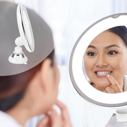OSALADI 10x Magnifying LED Lighted Makeup Mirror with Suction Cup, 7-inch Bathroom Vanity Mirror for Detailed Cosmetics Application and Travel Use