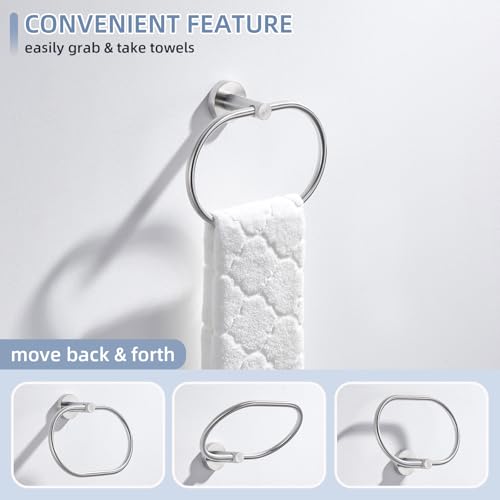Angle Simple Towel Ring Swivel, Bathroom Hand Towel Holder, Brushed Nickel | Rustproof SUS304 Stainless Steel, 180° Rotation, Oval Washcloth Hanger for Kitchen Laundry, Screw Wall Mount - color: Oval - Brushed Nickel