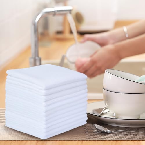 Microfiber Cleaning Cloth Kitchen Dish Cloths 12x12In 12 Pack White | Super Absorbent, No Streak, Dish Rags, Lens, Cloths - color: White