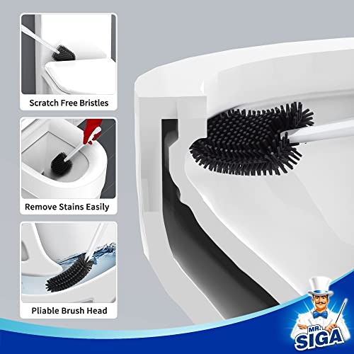 MR.SIGA Toilet Bowl Brush and Holder, Wall Mounted Toilet Brush, White | Automatic lid design, sturdy handle, upgraded ventilation, flat rubber head dries quickly - color: White, size: 4.8"L x 3.1"W x 15.7"H