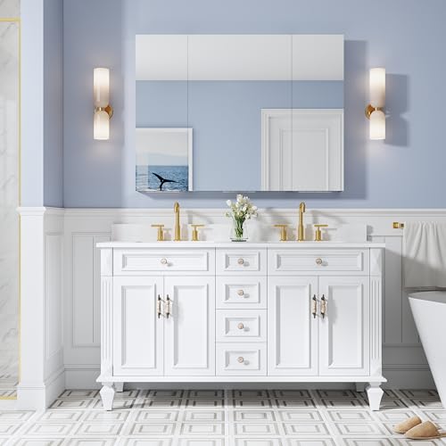 48" x 36" Bathroom Medicine Cabinet with Mirror, Anodized Chrome Aluminum Frame, Surface Mount or Recessed Medicine Cabinet with Mirror, Bathroom Mirror with Storage, Three Doors - size: 48"x36"-A