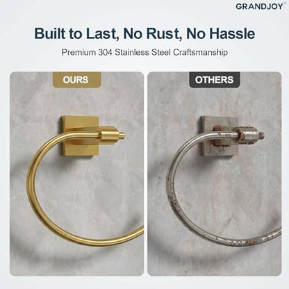 8.5 Inch Brushed Gold Hand Towel Ring for Bathroom, SUS304 Stainless Steel Wall Mounted Hand Towel Holder, Modern Square Base Swivel Towel Hanger, Heavy Duty - color: Brushed Gold