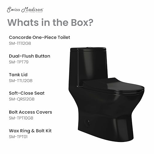 Ivy One Piece Toilet Dual Vortex Flush in Glossy Black 1.1/1.6 gpf - color: Glossy Black, size: 12" Rough-in