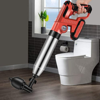 Electric Toilet Plunger with 2 batteries，Drain Clog Remover Tools,High Pressure Air Toilet Plungers Heavy Duty Plunger For Toilet,Bathroom,Floor Drain,Sewer,Pipe，RED - color: 2 Batteries RED