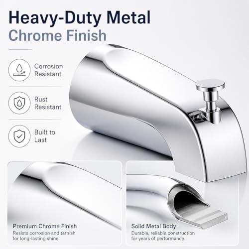 Universal Bathtub Tub Spout with Diverter,Fits 1/2" Copper Piper (5/8" Diameter) Connection, Pull Down Bathroom Tub Faucet Replacement with Adapters,Easy Installation (Chrome)
