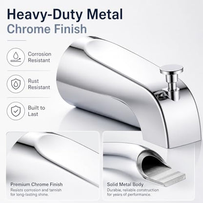 Universal Bathtub Tub Spout with Diverter,Fits 1/2" Copper Piper (5/8" Diameter) Connection, Pull Down Bathroom Tub Faucet Replacement with Adapters,Easy Installation (Chrome)