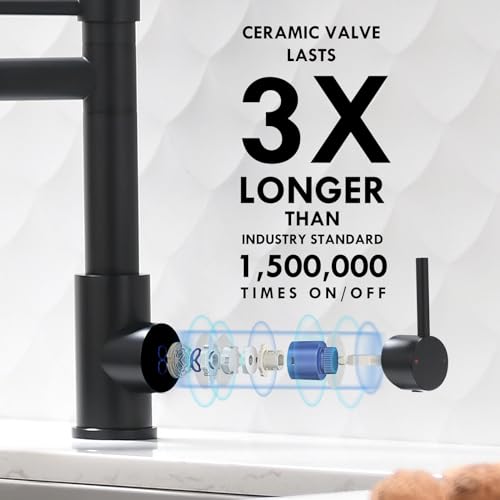AIMADI Black Kitchen Faucet with 2 Function Sprayer,Commercial Stainless Steel Single Handle Single Hole Spring Matte Black Kitchen Faucet - color: Matte Black, style: Contemporary