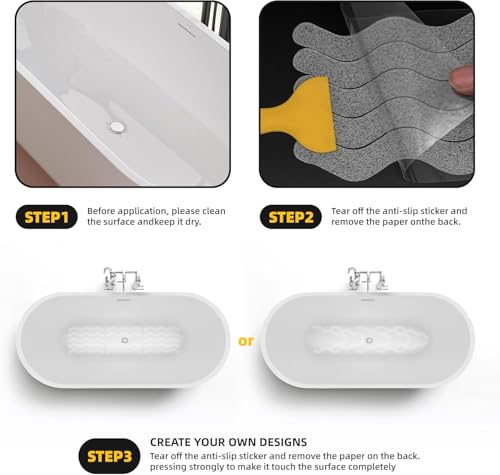 24 PCS Anti Slip Shower Stickers,Safety Anti Slip Shower Adhesive Strips Treads for Bathroom Floor Tub Stairs Ladders Pools Boats, Bathtub Appliques for Adults & Kids with Scraper
