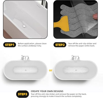 24 PCS Anti Slip Shower Stickers,Safety Anti Slip Shower Adhesive Strips Treads for Bathroom Floor Tub Stairs Ladders Pools Boats, Bathtub Appliques for Adults & Kids with Scraper
