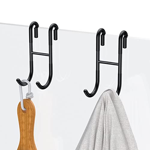 Over Door Hooks, Shower Hooks 2-Pack Black Frameless Glass Shower Door, Towel Hooks for Bathroom - color: Black, size: 2PC