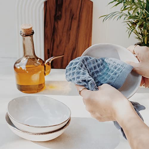 Waffle Washcloths Set, 100% Turkish Cotton (Denim) - color: Denim, size: Washcloths Set (4 Pieces)