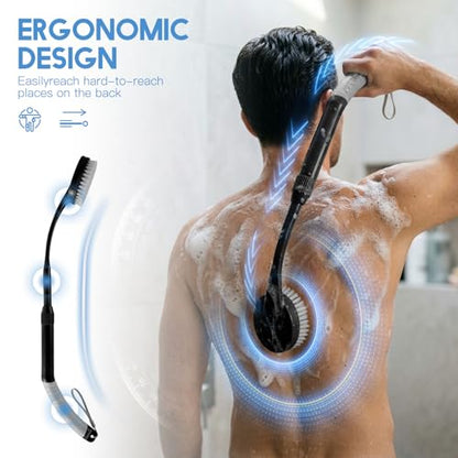 Back Scrubber for Shower, Long Handle Bath Brush with Soft Bristles, Adjustable Shower Brush for Body Exfoliating & Dry Brushing, Non-Slip Ergonomic Handle, Removable Head for Men & Women