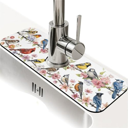 Faucet Fast Absorbent Pad - Songbirds On Branch Multi , Suitable For Kitchen, Bathroom, Island And Other Scenes - color: Songbirds on Branch Multi