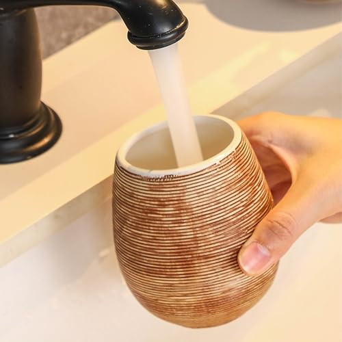 Bathroom Ceramic Accessories Set, 5 Piece Bathroom Set with Including Soap Dispenser, Mouthwash Cup, Soap Dish, Toothbrush Holder (Brown) - color: Brown