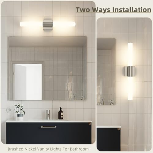 Brushed Nickel Bathroom Light Fixture 5CCT Dimmable 18W Led Bathroom Vanity Lights Over Mirror Modern Bath Lights for Mirror - size: 23.62 in-18W-5CCT