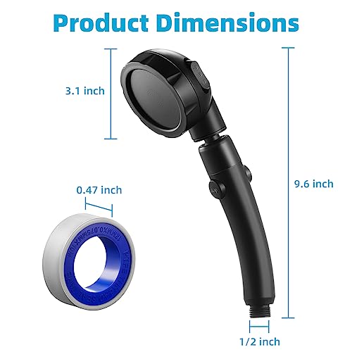 Marbrasse High Pressure Shower Head, 3-Settings Handheld Showerhead with ON/Off Full Shutoff Push Button and Switch to Control Flow, Angle-Adjustable Water Saving(Matte Black, 2Pack) - color: Matte Black, 2Pack