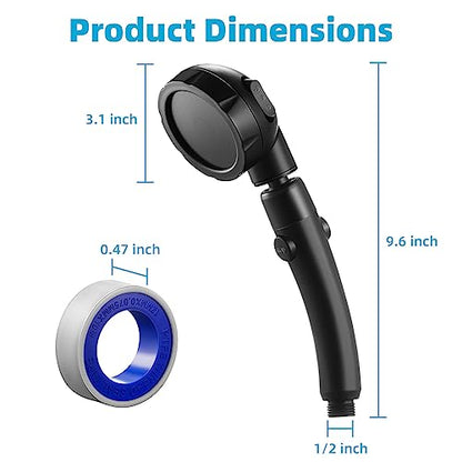 Marbrasse High Pressure Shower Head, 3-Settings Handheld Showerhead with ON/Off Full Shutoff Push Button and Switch to Control Flow, Angle-Adjustable Water Saving(Matte Black, 2Pack) - color: Matte Black, 2Pack