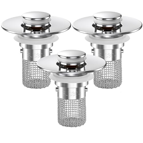 Bathroom Sink Drain Strainer, Pop-up Sink Drain Strainer with Removable Stainless Steel Strainer Basket Hair Catcher, Bathroom Sink Strainer for Bathroom Sink Stopper Replacement (3PCS) - color: Sliver-3