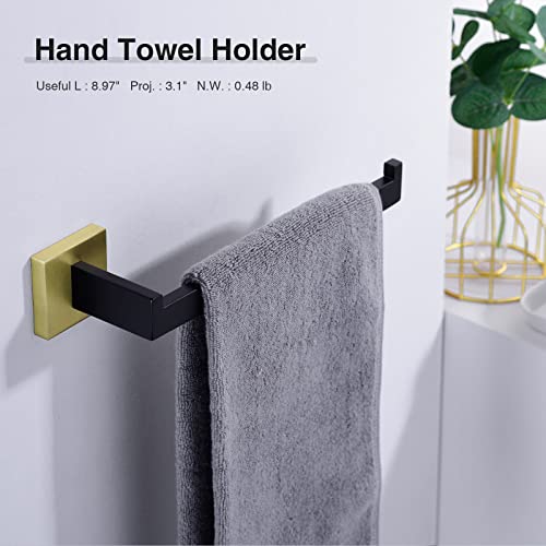 TRUSTMI 5-Piece Bathroom Hardware Set Wall Mount, Black/Gold | SUS304 stainless steel, laser-welded seamless, 23.6" bar, 10.6" ring, 6.3" holder, 2 hooks, hardware included - color: Brushed Gold & Black