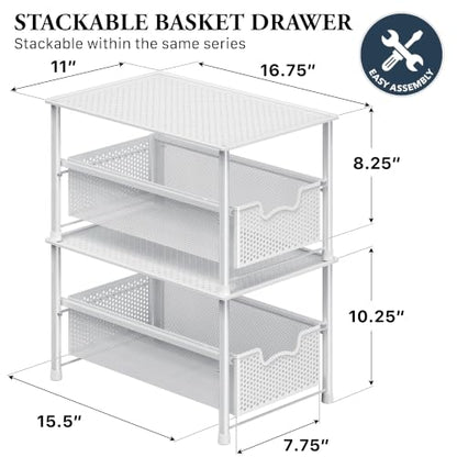 Simple Houseware Stackable Under Sink Sliding Basket Drawer, White | Perforated Free Standing Organizer, Kitchen/Pantry/Cabinet/Counter - color: White