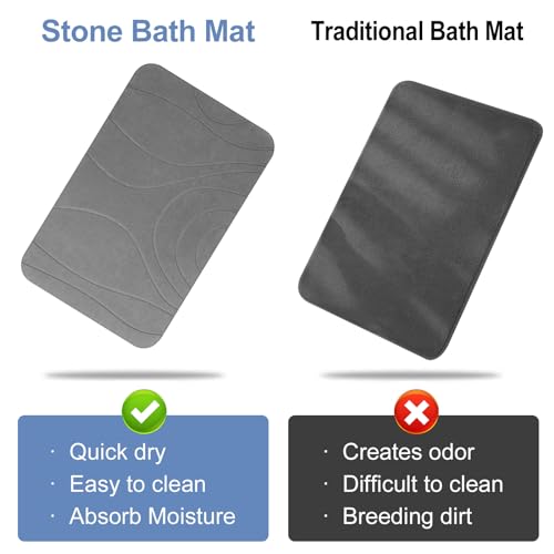 Stone Bath Mat, 2 Pack Diatomaceous Earth Shower Mat, Non-Slip Super Absorbent Quick Drying Bathroom Floor Mat, 24x15, Grey - color: Grey