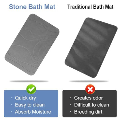 Stone Bath Mat, 2 Pack Diatomaceous Earth Shower Mat, Non-Slip Super Absorbent Quick Drying Bathroom Floor Mat, 24x15, Grey - color: Grey